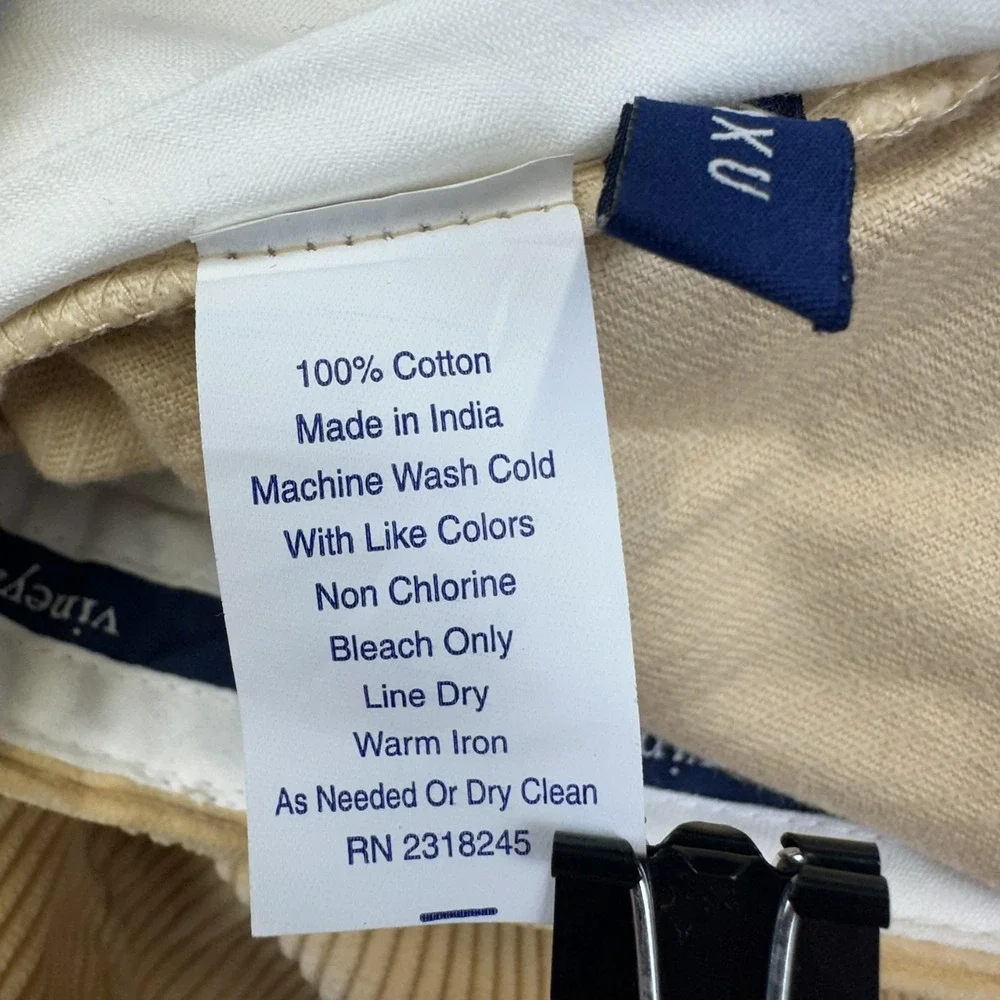 Vineyard Vines Pants Mens 40 Tan Corduroy Straight Leg Casual Cotton‎ Flat Front